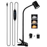 Clip on Light Reading Light, 3000K - 6500K Clamp Desk Lamp, 10-Levels Brightness Clamp Light, High ≥ 90+ CRI Eye Protect Clip on Lamp, 360° Flexible Gooseneck Book Light for Desk Bedside Headboard