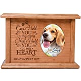 LifeSong Milestones Personalized Pet Cremation Keepsake Urn Box Holds 2x3 Photo Cherry Wood Engraved Urn and Picture Frame for Loss of Dog and Cat Bereavement Gift for Pet Lover Once I held You