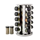 Kamenstein Revolving 20-Jar Countertop Rack Tower Organizer with Free Spice Refills for 5 Years, Polished Stainless Steel