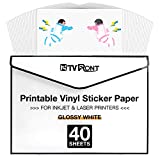 Printable Vinyl for Inkjet Printer & Laser Printer - 40 Pcs Glossy White Inkjet Printable Vinyl Sticker Paper, 8.5"x11"
