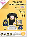 TransOurDream Tru-Iron on Heat Transfer Paper for Dark Fabric (20 Sheets, 8.5x11") T shirt Transfers Paper for Inkjet Printer Printable Heat Transfer Vinyl for T-shirts (TOD-7)