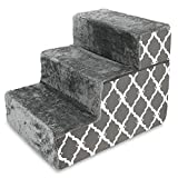 Made in USA Foldable Pet Steps/Stairs with CertiPUR-US Certified Foam by Best Pet Supplies - Gray Lattice, 3-Steps (H: 16.5")