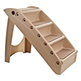 Folding Plastic Pet Stairs Durable Indoor or Outdoor 4 Step Design With Built-in Safety Features For Dogs Cats Home Travel by PETMAKER Ã‚â€“ TAN