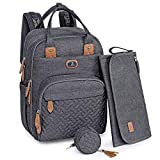 Diaper Bag Backpack with Portable Changing Pad, Pacifier Case and Stroller Straps, Dikaslon Large Unisex Baby Bags for Boys Girls, Multipurpose Travel Back Pack for Moms Dads, Dark Gray