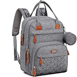 Diaper Bag Backpack, Unisex Baby Changing Bags with Changing pad, Insulated Pockets & Pacifier Holder for Boys Girls, WELAVILA Large Multifunction Travel Back Pack for Mom & Dad, Gray