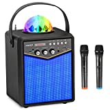 HIKEP Bluetooth Karaoke Machine with 2 Wireless Microphones, Portable PA Speaker System with Disco Lights for Kids and Adults Home Karaoke Party (Black)