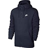 Men's Nike Sportswear Club Full Zip-Up Hoodie, Fleece Hoodie for Men with Paneled Hood, Obsidian/Obsidian/White, XL