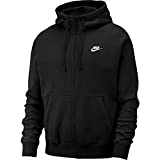 Nike Men's Sportswear Club Fleece Full Zip Hoodie, Fleece Zip-Up Hoodie Men, Black/Black/White, L