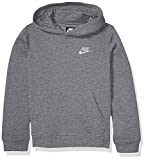 Nike Boy's NSW Pull Over Hoodie Club, Carbon Heather/White, Large