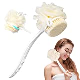 Shower Back Scrubber, BOOMJOY Long Handle Body Brush with Bristles and Loofah for Acne, 2 IN 1 Shower Brush with Sponge for for Wet or Dry, Loofah on a Stick for Skin Exfoliating Bath