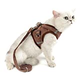 SELMAI Mesh Harness for Cats No Pull No Choke Escape Proof Padded Vest for Puppy Small Dogs Leash Lead for Kitten Walking Jacket Adjustable Training Collar Corduroy Soft Material Brown XL