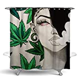 NiYoung Drawings of Girls Smoking Weed Shower Curtains Included 12 Hooks - 72x70 inch for Bathroom Showers and Bathtubs - Water Repellent Shower Stall Curtain