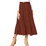 Exlura Womens High Waist Polka Dot Pleated Skirt Midi Swing Skirt with Pockets Coffee Large