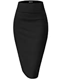 Womens Premium Nylon Ponte Stretch Office Pencil Skirt Made Below Knee KSK45002 1073T Black M