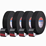 HSTECH Wire Harness Cloth Tape, 3/4-Inch by 50-Foot (4 Rolls), Speaker Wiring Harness Cloth Tape, Black Adhesive Fabric Tape, for Automobile Electrical Wire harnessing Noise Dampening Heat Proof