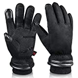 OZERO Winter Gloves for Men Waterproof and Touch Screen Fingers Insulated Cotton Warm in Cold Weather Black Large