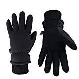 Winter Gloves Cold Proof Insulated Work Glove for Driving Cycling Hiking Snow Skiing - Deerskin Suede Leather Warm Polar Fleece Waterproof Windproof Hand Warmer for Men and Women Denim-Black Large