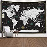 Tapestry World Map,Capsceoll Map Hanging Wall Hanging Decorations Outdoor Wall Hanging Wall Art for Living Room World Map Wall Decor Wall Paintings for Bedroom 80X60 Inches,Black White