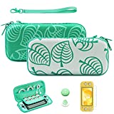 JINGDU Carrying Case for Nintendo Switch Lite, 4 in 1 Protective Storage Bag Set with 8 Game Card Slots for Leaf Crossing Switch Lite Console Include Screen Protector & Keycap Caps & Hand Strap