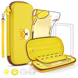 GeeRic 8PCS Case Compatible with Switch Lite, Carrying Case Accessories Kit, 1 Soft Silicon Case + 2 Screen Protector + 4 Thumb Caps + 1 Storage Carrying Yellow Dog Paws