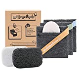 Exfoliating Sponge Soap Pocket Squares | Soap Pouch Body Scrubber for 5oz Bar Soap or Leftover Soap Bits | Body Exfoliator Sponges for Bath or Shower | 3 Pack + 2 Piece Soap Lift Soap Saver Pads