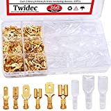 Twidec/360Pcs 2.8/4.8/6.3mm Quick Splice Male and Female Wire Spade Connector Crimp Terminal Block Assortment Kit Golden with Insulating Sleeve for Electrical Wiring Car Audio Speaker N-002