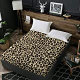 BlessLiving Leopard Fitted Sheet Animal Print Cheetah Design Bedding for Women All-Round Elastic Pocket Wrinkle, Fade, Stain Resistant Deep Pocket Bed Sheet, Brown,Queen Size