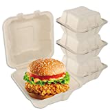 BangShou Disposable, Compostable Bagasse Clamshell to Go Containers Biodegradable, 6 Inch Microwave and Freezing Safety Burger Containers, Unbleached Heavy-Duty Takeaway Container, Eco-Friendly Take Out Food Containers 30-Pack