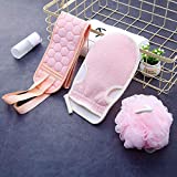 1 Exfoliating Mitt Remove Dead Skin Towel 1 Sponge Body Loofah 1 Back Scrubber Set for Men and Women Shower Cleansing Supplies Bathroom Accessories (3 Pcs Pink)