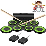 ORASANT Real-Effect Rechargeable Portable Electronic Drum Set, Multi-Functional Electric Drum Set with Volume Adjustable Built-in Speaker Headphone Jack Foot Pedals Sticks 10H Playtime, Christmas Gift