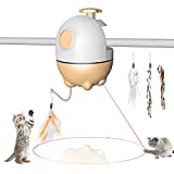 RIOFLY Interactive Cat Toys - Automatic Laser Cat Toys 2 in 1 Laser and Feather Toys, Irregular Operation, for Indoor Cats Kitten Play Chase Exercise,2 Pcs Tape and Feather Replacements Orange