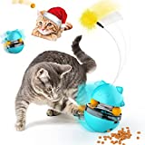 Automatic Cat Toy, 2-in-1 Cat Feather Toy & Cat Ball Toy, Cats Toy Interactive Cat Toys for Indoor Cats, Cat Puzzle Toys-Turntable Leaking Food Ball Cat Toy, Satisfies Kitty's Chasing & Eating Needs