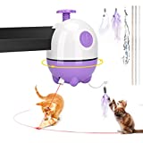 APPLYSU Interactive Cat Toys, 2 in 1 Cat Laser Toys and Cat Feather Toys, Automatic Cat Toys for Indoor Cats Irregular Operation, Pet Exercise Toys, with Feather and Bell Ribbon Replacement (Purple)