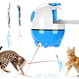 Cat Toys Interactive, Cat Laser Toy & Cat Feather Toys 2 in 1, Rechargeable Cat Laser Toys for Indoor Cats, Shutdown Automatic Cat Toy Interactive with Many Replacement Accessories for Kitten
