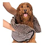 The Original Dirty Dog Shammy Ultra Absorbent Microfiber Quick Drying Towel With Hand Pockets For Wet Dog Handling and Grip is Perfect for Bath, Rain, Beach – Machine Washable, Grey