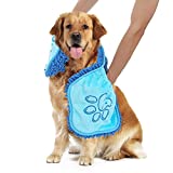 Ompaa Chenille Dog Drying Towel, Dirty Dogs Shammy Towels Quick Absorber Microfiber Dog Bath Towels for Large Pet Cats Puppy Kitten Paws, Machine Washable, Blue