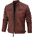FJacket Real Lambskin Leather Biker Jacket — Quilted Cafe Racer Zip Up Moto Jacket Men | [1100083] Johnson Brown, M