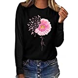 YAnGSale Top Fashion Sweatshirt Women Breast Cancer Shirt Casual Long Sleeve Blouse Fall Pullover Pink Ribbon Sunflower T-Shirt (Black, XXXL)