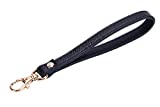 VanEnjoy Wristlet Keychain Cellphone Genuine Leather Hand Strap with Lock (Black)