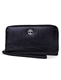 Timberland Leather RFID Zip Around Wallet Clutch with Wristlet Strap, Black (Lizard)