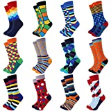 Jeasona Mens Dress Socks Crew Pack Funny Fun Crazy Novelty Cool Funky Cotton (Multicolored 12 Pairs, 12)