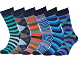 Easton Marlowe Fun Socks for Men - Colorful Mens Dress Socks - Cotton Patterned Fashion Socks - Dark Navy Blue Teal Orange 6 Pack #17 Size 10-13