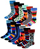 12 Pairs Pack Men's Premium Combed Cotton Fashion Funky Design Dress Socks 10-13 (Assorted Classic Design)