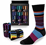 6 Pairs Mens Dress Socks Cotton Colorful Argyle Socks Patterned With Gift Box Multistripes Size 10-13 Debra Weitzner