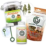 Meowijuana | Catatonic Bundle | Salmon Crunchie Munchies, Jar of Catnip Buds, and Catnip Bubbles | Organic | Grown in The USA | Promotes Play and Cat Health | Feline and Cat Lover Approved