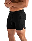 OuBER Men's Fitted Gym Workout Shorts Bodybuilding Running Cotton Short (Black,M)