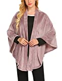 Ekouaer Loungewear for Women Cashmere Cuffed Shawl Fleece Poncho Thick Flannel Wraps Warm Tops Coat Coffee