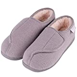 LongBay Women's Furry Memory Foam Diabetic Slippers Comfy Cozy Arthritis Edema House Shoes (8 B(M), Gray)