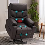 Power Lift Recliner Chairs for Elderly with Massage & Heating, Leather Sleeper Chair Sofa Recliners for Living Room, Comfy Home Theater Seat Infinite Position/Cup Holders/USB Port