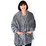 EzrAllora Grey Poncho Blanket for Women - No Sleeves - Fleece Wrap Shawl with Pockets - Wearable Throw Blanket - Warm Sherpa Throw - Lap Blanket -Gift for Mom and Grandma